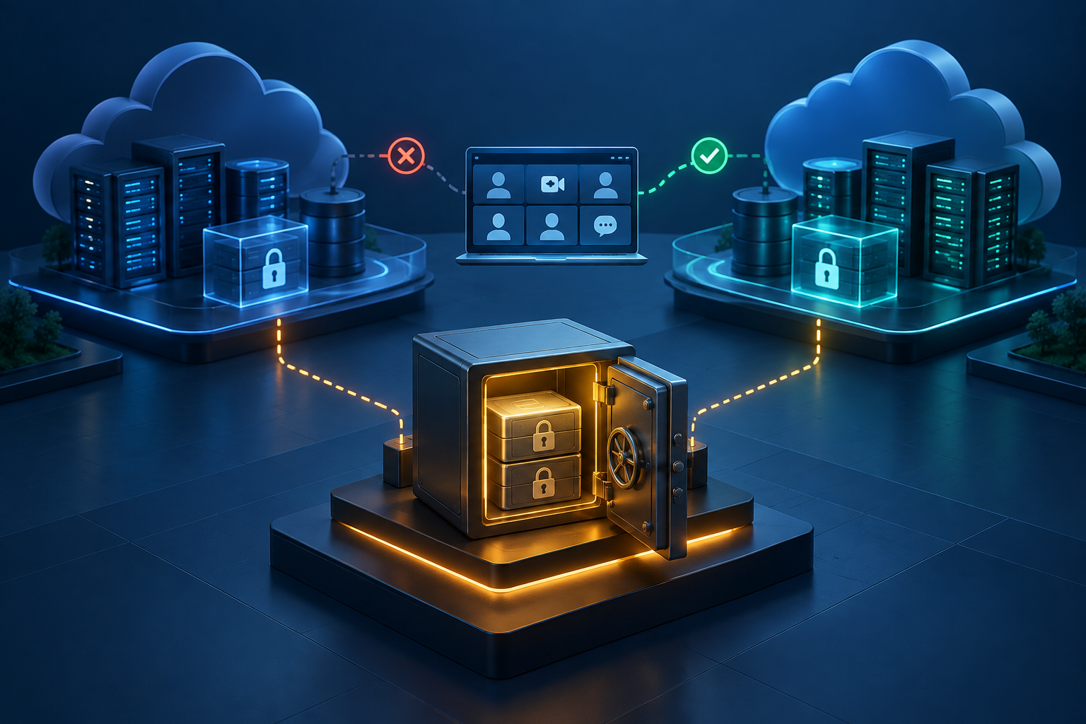 Zwei getrennte Cloudanbieter, ein isoliertes Backup-Archiv und ein resilienter Videokonferenzdienst mit Failover-Verbindung