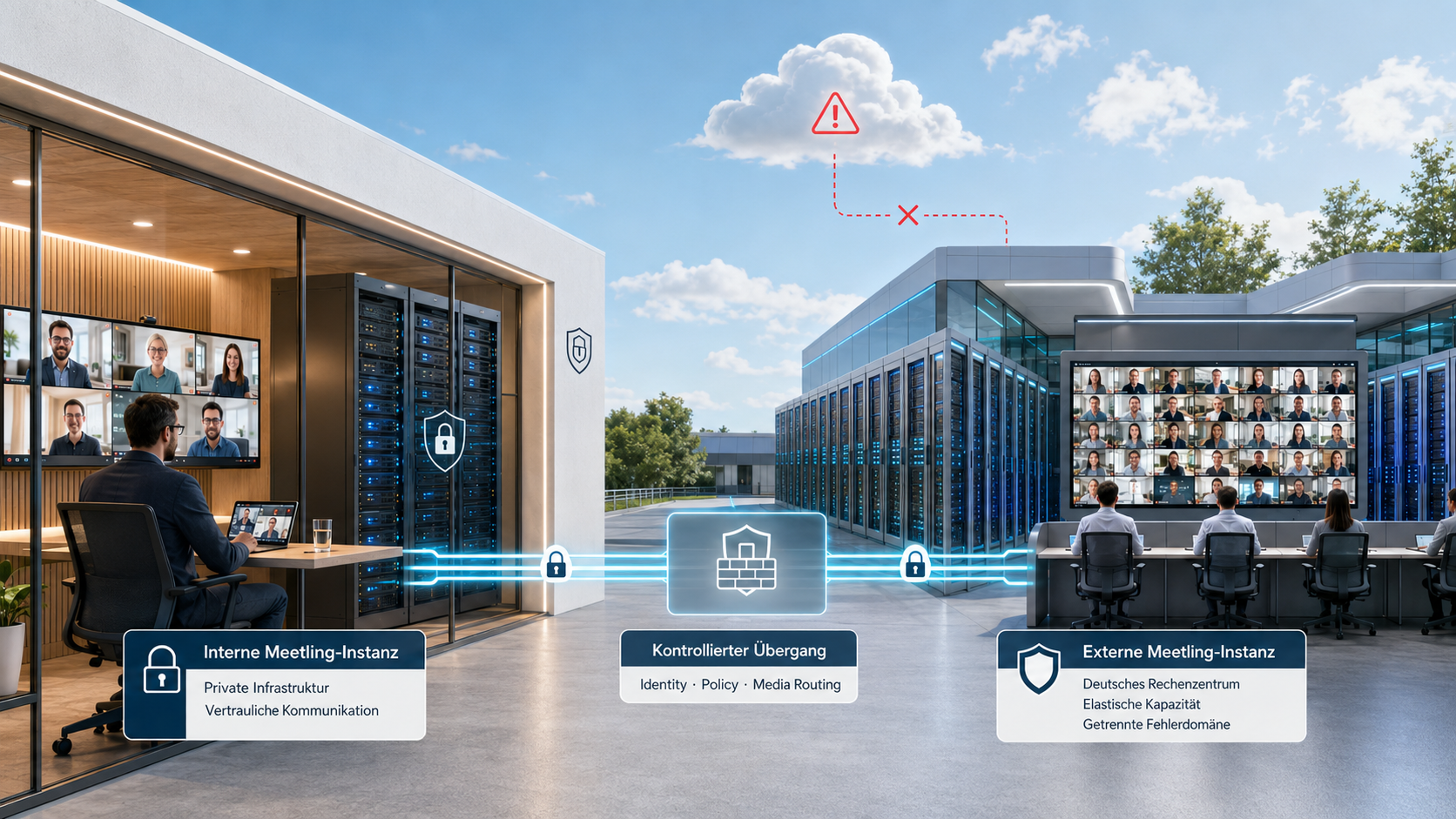 Getrennte interne und externe Meetling-Infrastruktur als resiliente Alternative zu zentralen Videokonferenz-Clouds